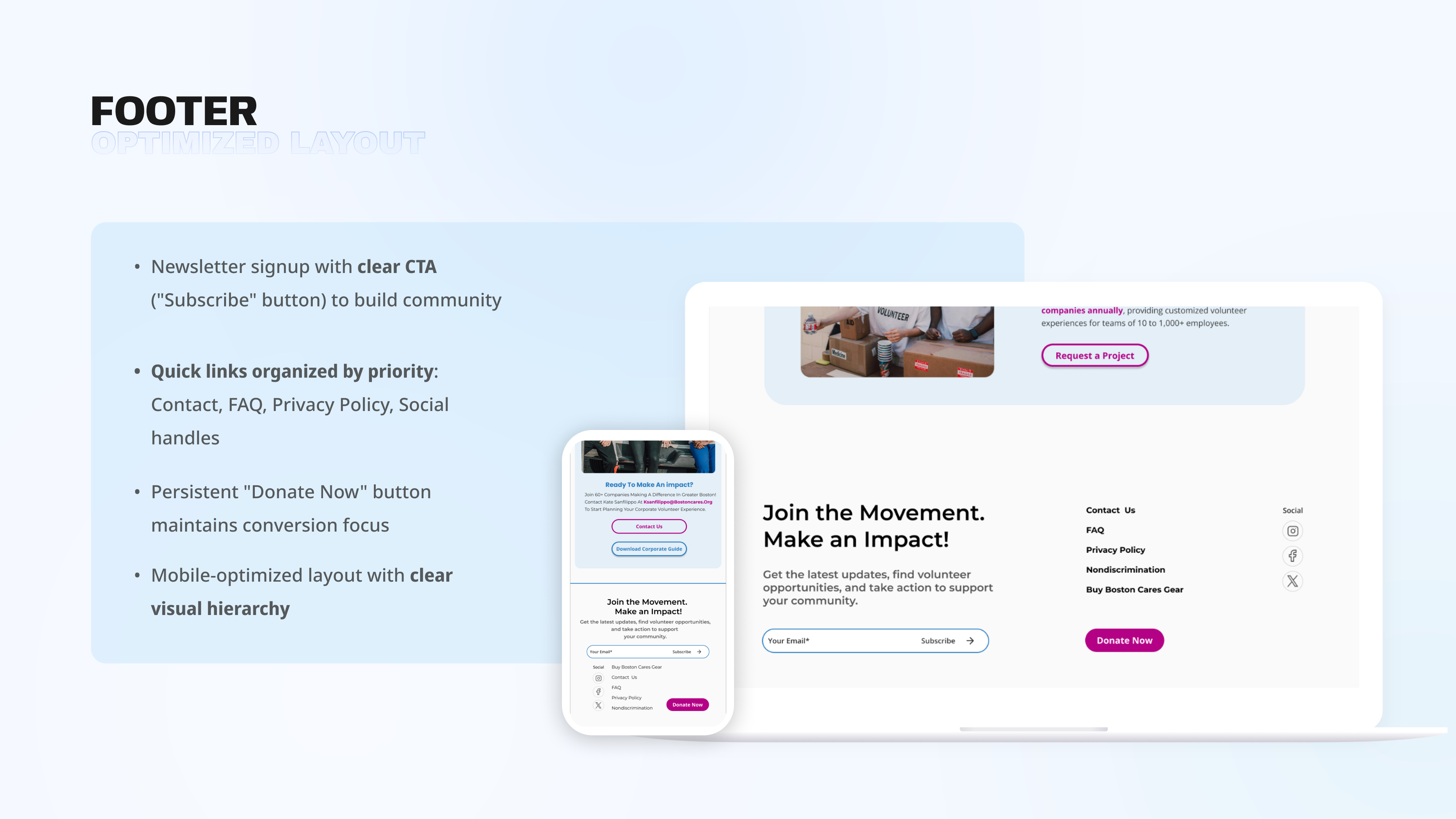 Footer optimized layout before and after